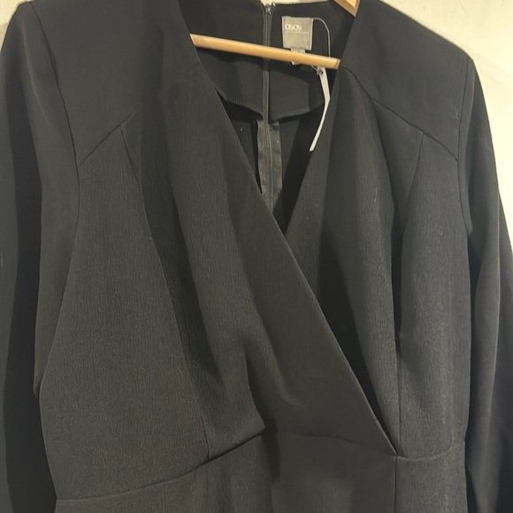 ASOS dress black v neck faux wrap style at chest long sleeve NEW size 14 career - Picture 2 of 6
